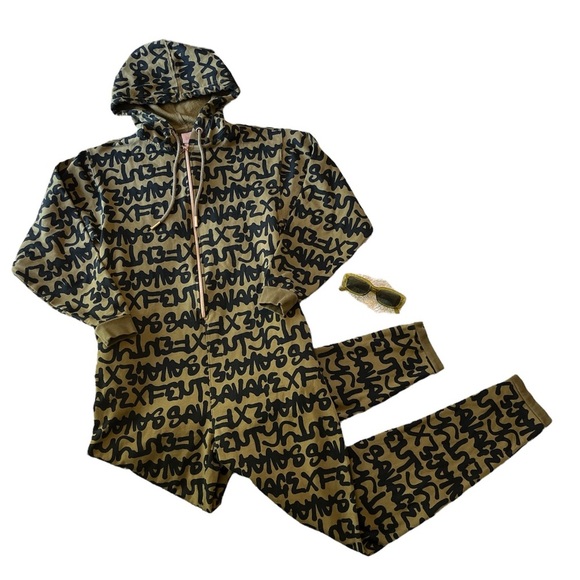 Savage X Fenty Olive Green Hooded Onesie Pajamas XS Cozy Fleece by Rihanna - Picture 3 of 15